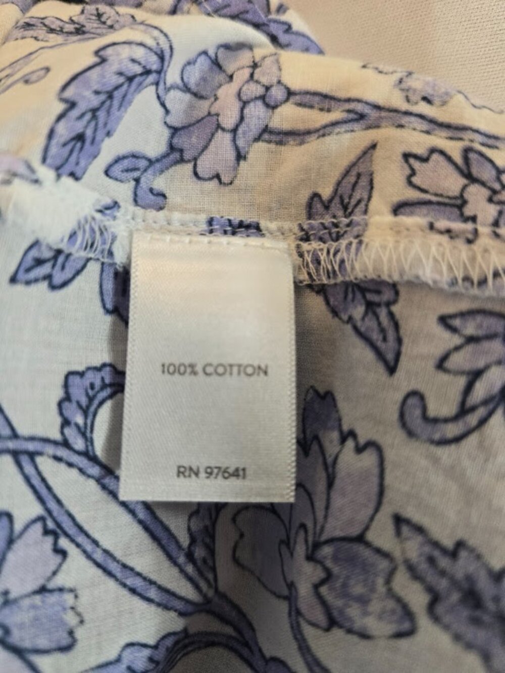 J. Jill Cream and Blue Floral Short Sleeve Blouse - Picture 7 of 9